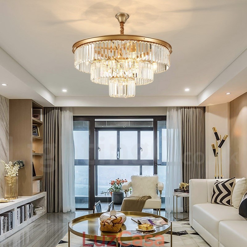 Pós-moderno Luxo Redondo K9 Cristal Pingente Lustre Luzes Salão de Exposição