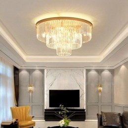 Pós-moderno Luxo Redondo K9 Cristal Montagem Embutida Teto Luz Exposição Hall