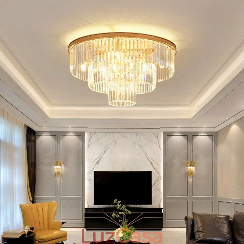 Pós-moderno Luxo Redondo K9 Cristal Montagem Embutida Teto Luz Exposição Hall
