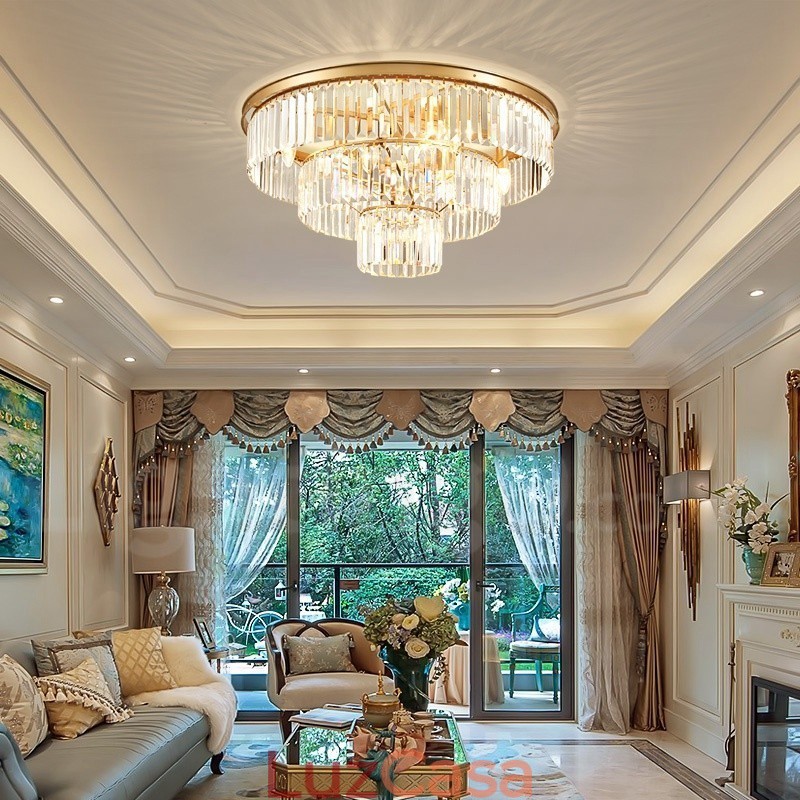 Pós-moderno Luxo Redondo K9 Cristal Montagem Embutida Teto Luz Exposição Hall
