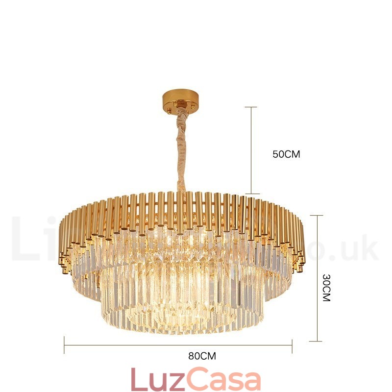 Pós-moderno Ouro Luxo Redondo K9 Cristal Pingente Lustre Luzes Salão de Exposição