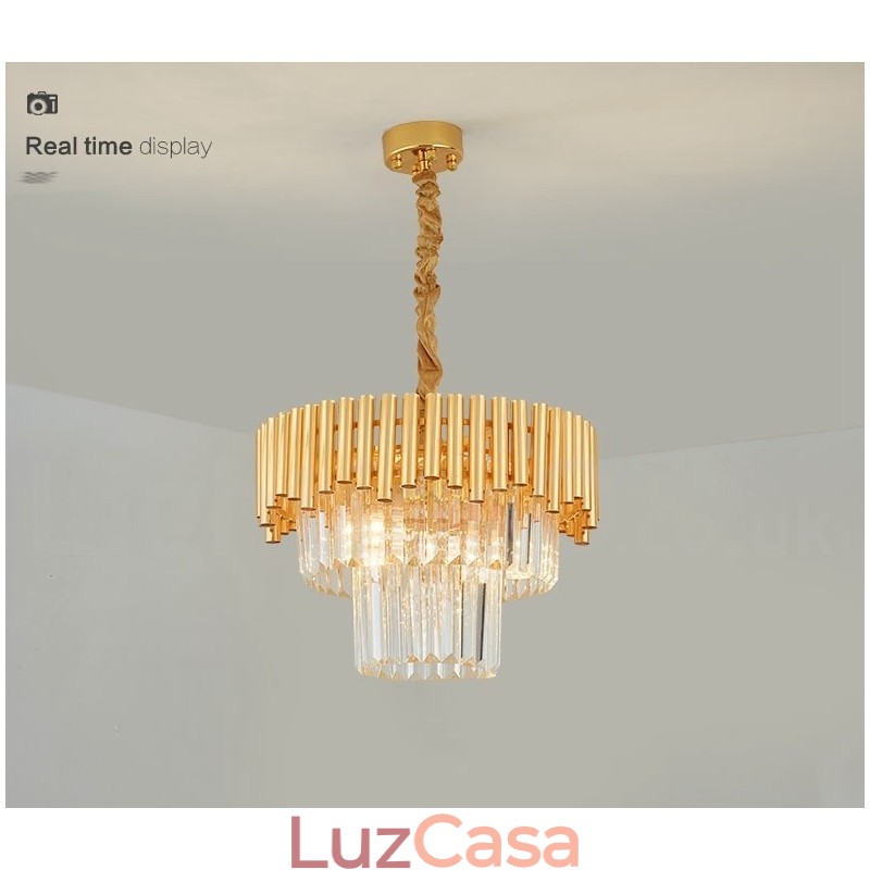 Pós-moderno Ouro Luxo Redondo K9 Cristal Pingente Lustre Luzes Salão de Exposição