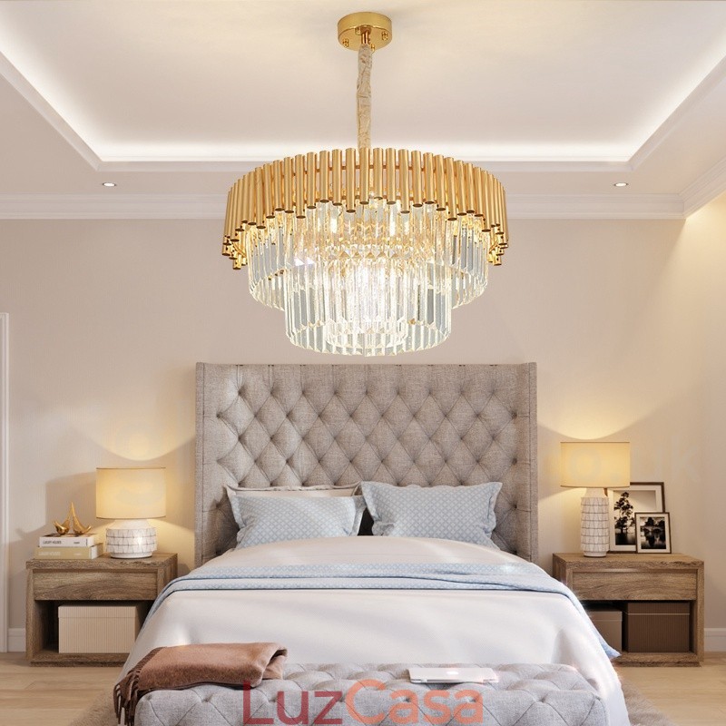 Pós-moderno Ouro Luxo Redondo K9 Cristal Pingente Lustre Luzes Salão de Exposição