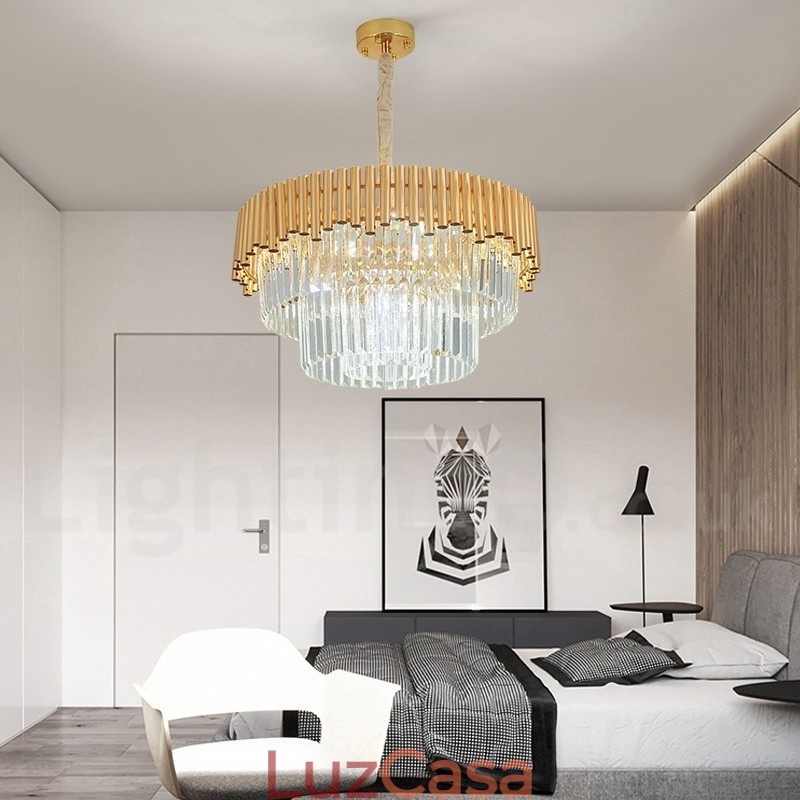 Pós-moderno Ouro Luxo Redondo K9 Cristal Pingente Lustre Luzes Salão de Exposição
