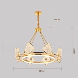 Lustre de cristal K9 redondo de luxo pós-moderno dourado com abajur de acrílico para salão de exposições