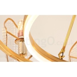 Lustre de cristal K9 redondo de luxo pós-moderno dourado com abajur de acrílico para salão de exposições