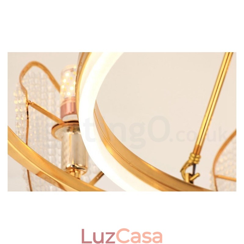 Lustre de cristal K9 redondo de luxo pós-moderno dourado com abajur de acrílico para salão de exposições