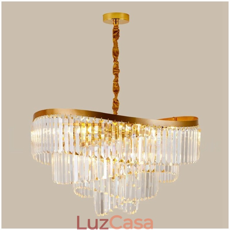 Lustre de pingente de cristal K9 redondo de luxo pós-moderno dourado para salão de exposições