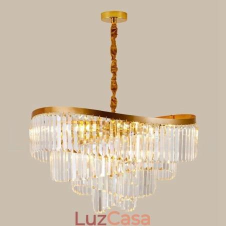 Lustre de pingente de cristal K9 redondo de luxo pós-moderno dourado para salão de exposições Lustre de pingente de cristal K9 redondo de luxo pós-moderno dourado para salão de exposições