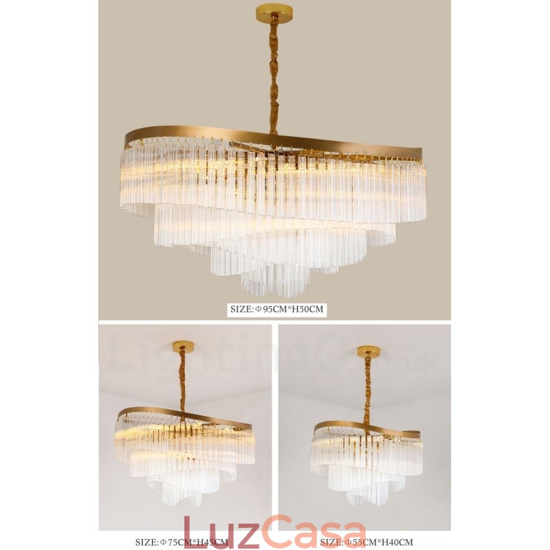 Lustre de pingente de cristal K9 redondo de luxo pós-moderno dourado para salão de exposições