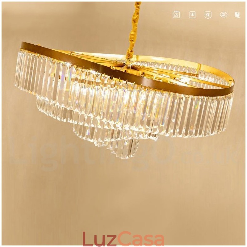Lustre de pingente de cristal K9 redondo de luxo pós-moderno dourado para salão de exposições