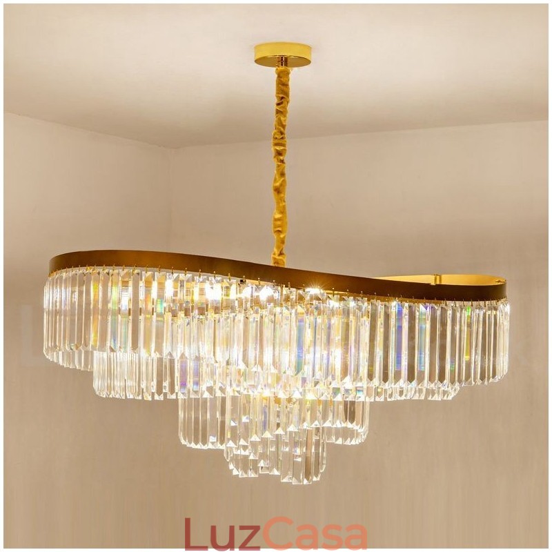 Lustre de pingente de cristal K9 redondo de luxo pós-moderno dourado para salão de exposições