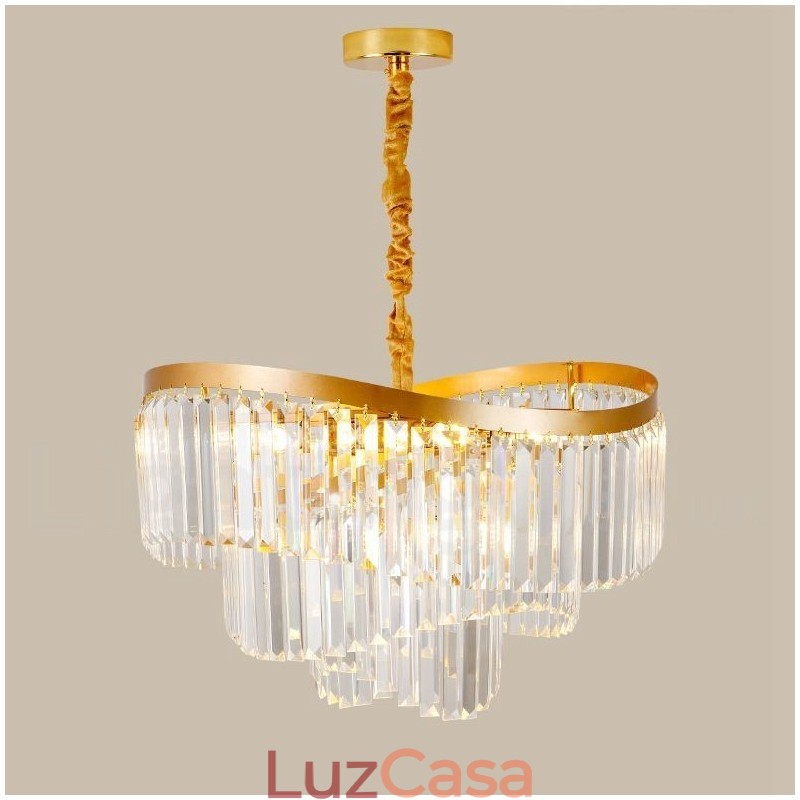 Lustre de pingente de cristal K9 redondo de luxo pós-moderno dourado para salão de exposições