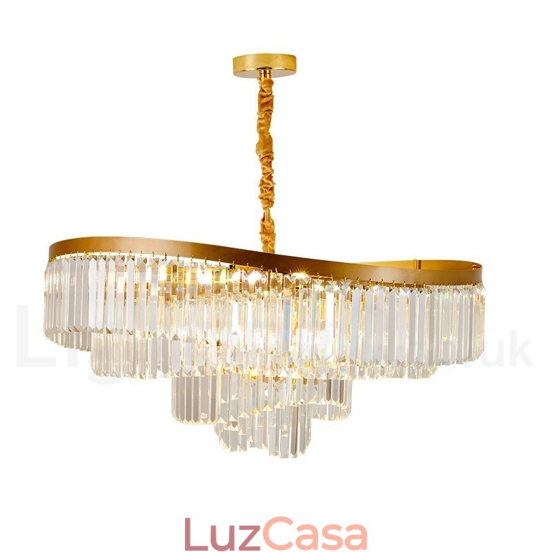 Lustre de pingente de cristal K9 redondo de luxo pós-moderno dourado para salão de exposições