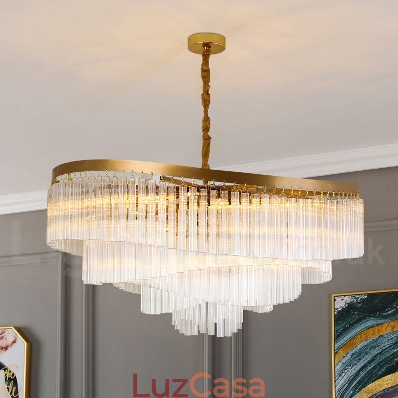 Lustre de pingente de cristal K9 redondo de luxo pós-moderno dourado para salão de exposições