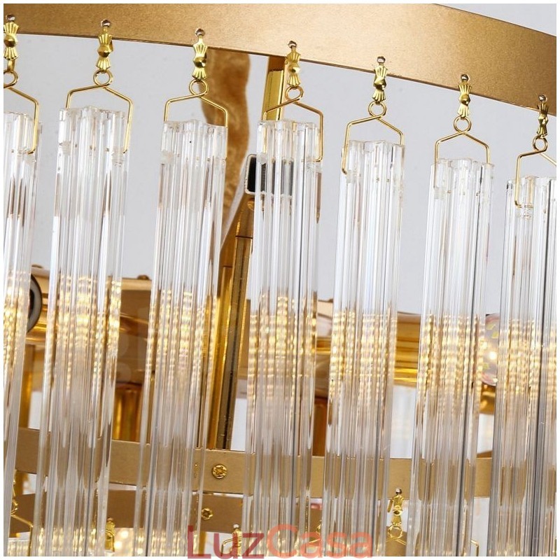 Lustre de pingente de cristal K9 redondo de luxo pós-moderno dourado para salão de exposições