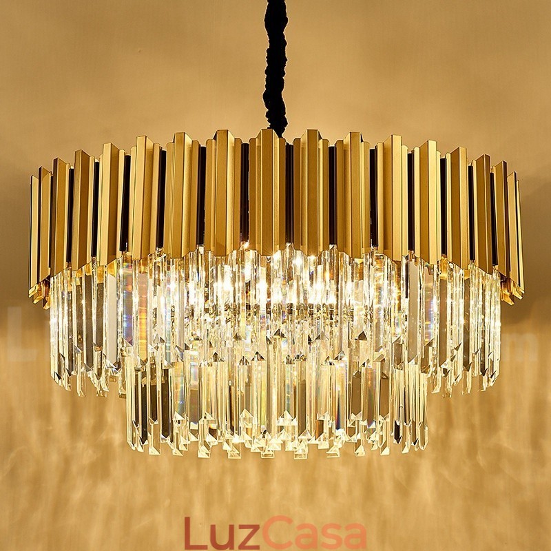 Este ano Luxo Pós-moderno Ouro Redondo K9 Cristal Pingente Lustre Exposição Hall