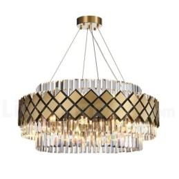 Lustre moderno de luxo dourado e preto redondo com pingente de cristal K9 para salão de exposições