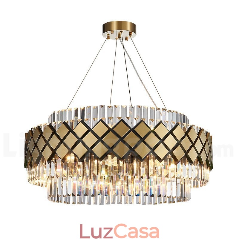 Lustre moderno de luxo dourado e preto redondo com pingente de cristal K9 para salão de exposições