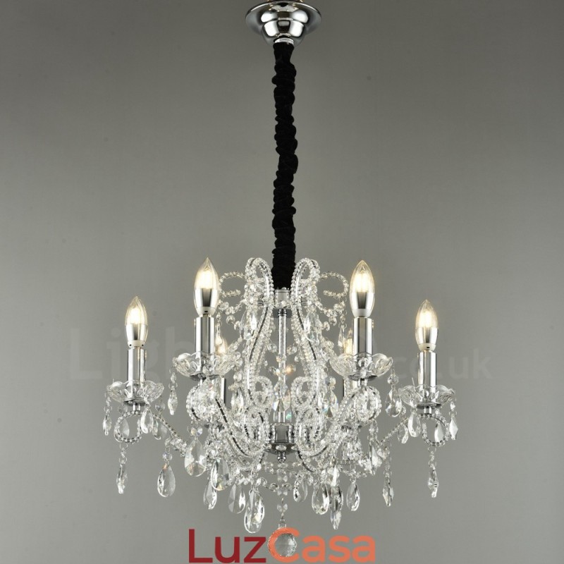6 Luzes Ouro Prata Estilo Americano Cristal Pingente Lustre Loja de Luzes