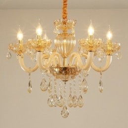 Lustre de cristal com vela de 6 luzes cor champanhe