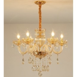 Lustre de cristal com vela de 6 luzes cor champanhe