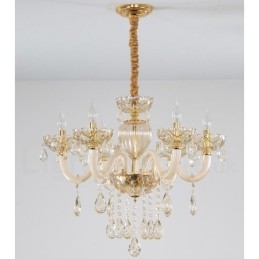 Lustre de cristal com vela de 6 luzes cor champanhe