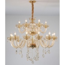 Lustre de cristal elegante com 18 (12+6) luzes cor champanhe