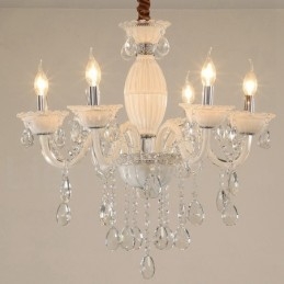 Lustre de vela branca de 6 luzes com cristal