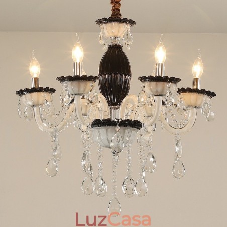 Lustre de vela preta de 6 luzes com cristal Lustre de vela preta de 6 luzes com cristal