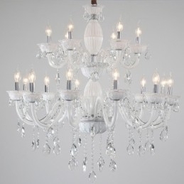Lustre de vela elegante branco de 18 (12+6) luzes com cristal