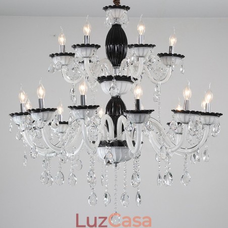 Lustre de vela elegante preto de 18 (12+6) luzes com cristal Lustre de vela elegante preto de 18 (12+6) luzes com cristal