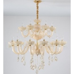 Lustre de cristal luxuoso com 18 (12+6) luzes e velas de champanhe