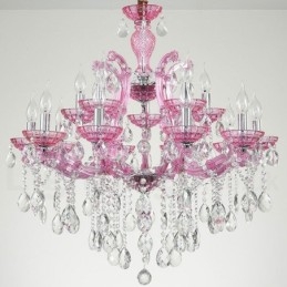 Lustre de cristal luxuoso com 18 (12+6) luzes multicores e cristal transparente