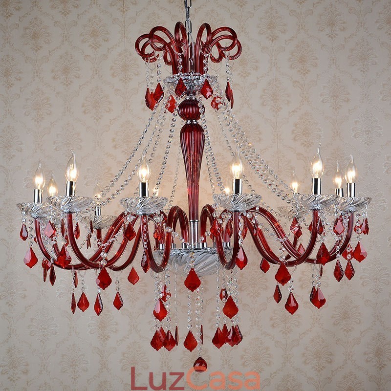 Lustre de Cristal Vermelho Vela