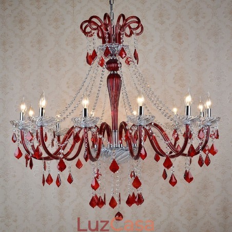 Lustre de Cristal Vermelho Vela