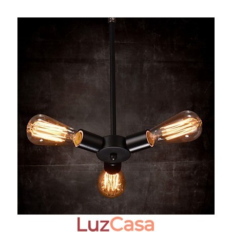 Luminária pendente 3 luzes estilo country ferro forjado