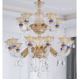 Lustre moderno contemporâneo de 15 (10+5) luzes com vela de champanhe e cristal
