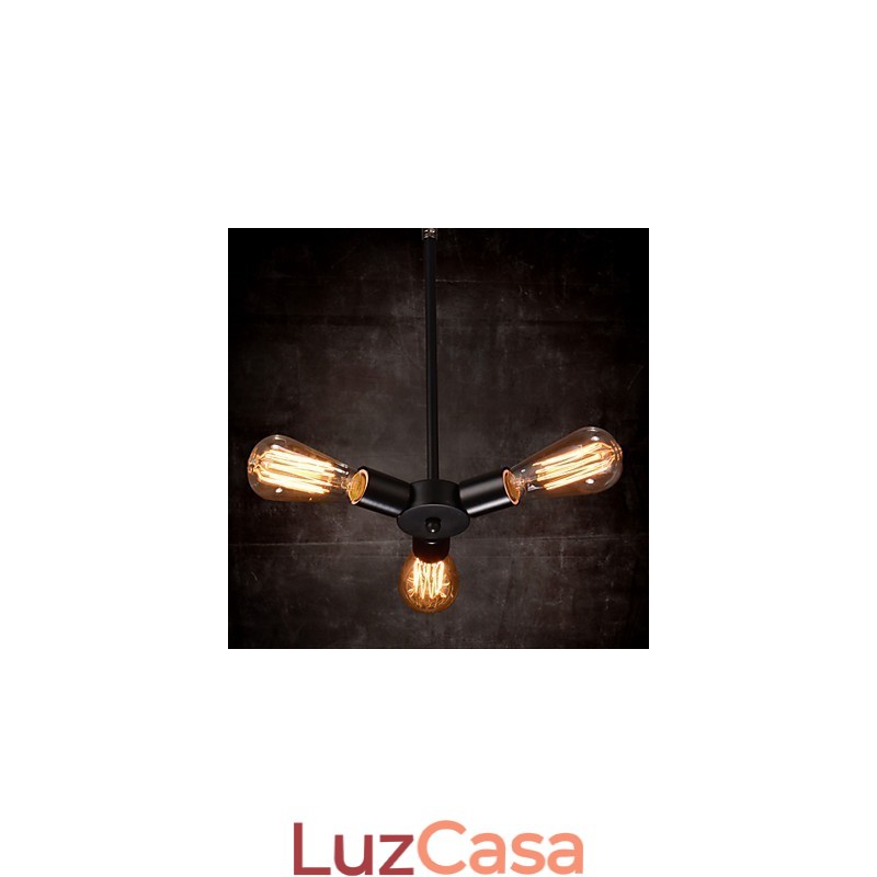 Luminária pendente 3 luzes estilo country ferro forjado