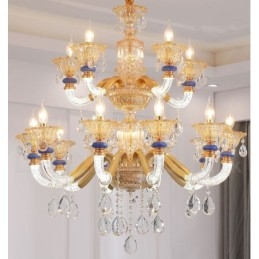 Lustre moderno contemporâneo de 15 (10+5) luzes com vela de champanhe e cristal