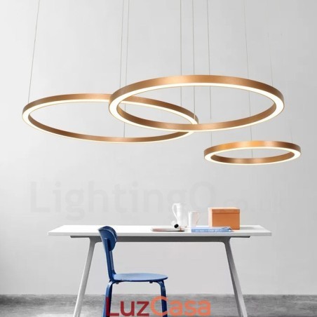 Wi Fi Smart Dimmable Gold Rose Gold Moderno Contemporâneo 3 Anéis Luz Liga de Alumínio Luz Pendente com Sombra de Acrílico Wi Fi Smart Dimmable Gold Rose Gold Moderno Contemporâneo 3 Anéis Luz Liga de Alumínio Luz Pendente com Sombra de Acrílico
