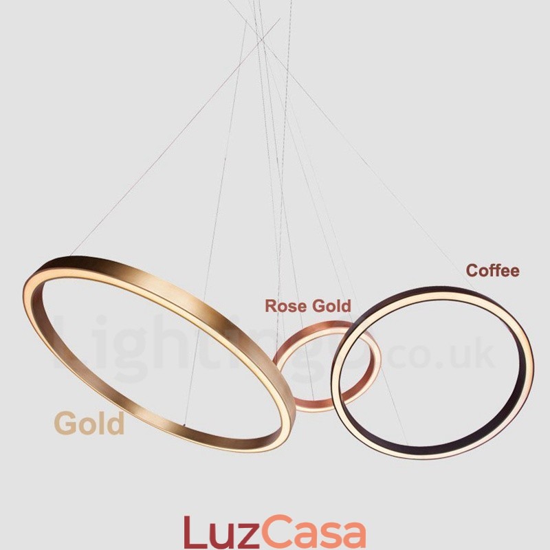 Wi Fi Smart Dimmable Gold Rose Gold Moderno Contemporâneo 3 Anéis Luz Liga de Alumínio Luz Pendente com Sombra de Acrílico