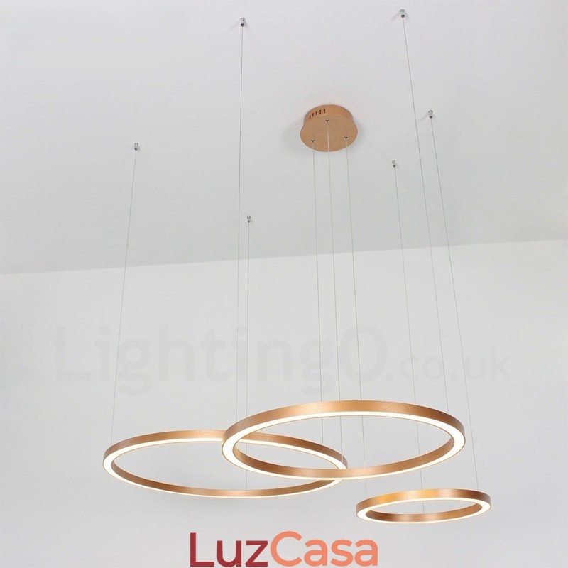 Wi Fi Smart Dimmable Gold Rose Gold Moderno Contemporâneo 3 Anéis Luz Liga de Alumínio Luz Pendente com Sombra de Acrílico