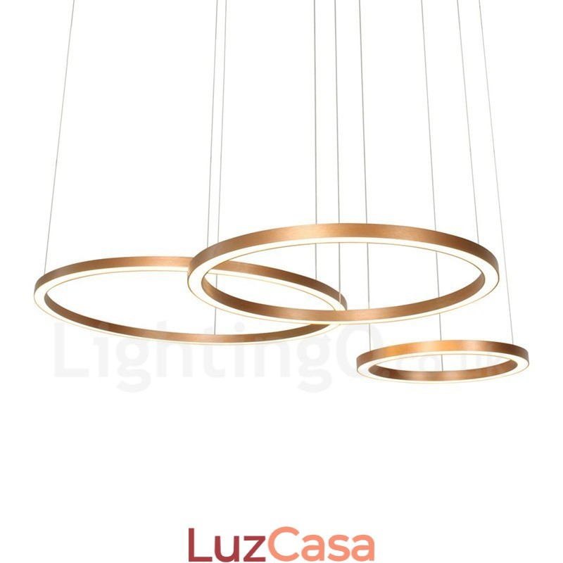 Wi Fi Smart Dimmable Gold Rose Gold Moderno Contemporâneo 3 Anéis Luz Liga de Alumínio Luz Pendente com Sombra de Acrílico