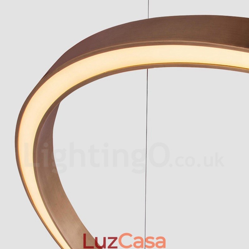 Wi Fi Smart Dimmable Gold Rose Gold Moderno Contemporâneo 3 Anéis Luz Liga de Alumínio Luz Pendente com Sombra de Acrílico