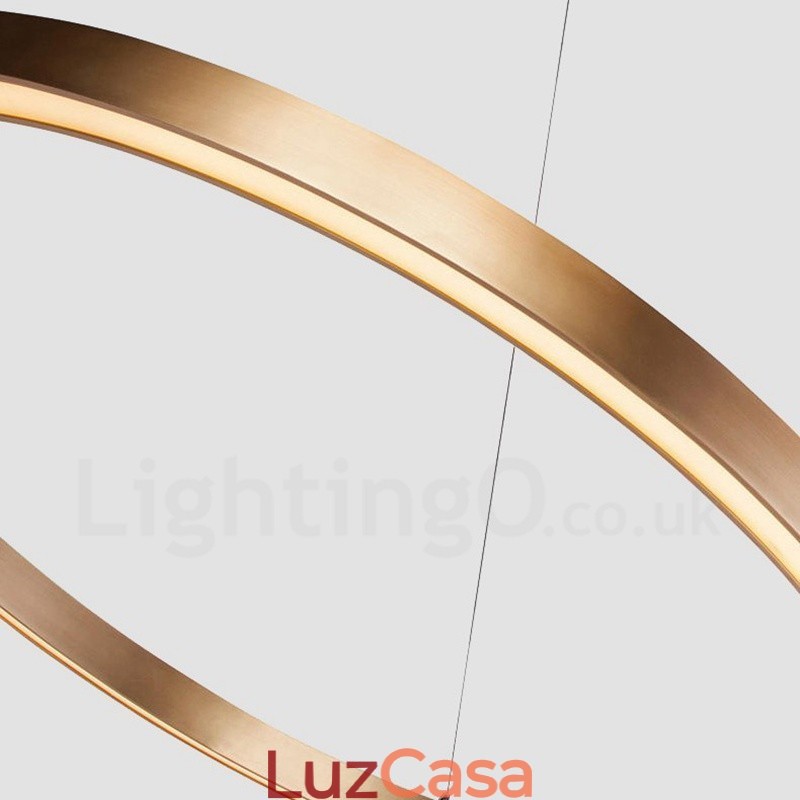 Wi Fi Smart Dimmable Gold Rose Gold Moderno Contemporâneo 3 Anéis Luz Liga de Alumínio Luz Pendente com Sombra de Acrílico