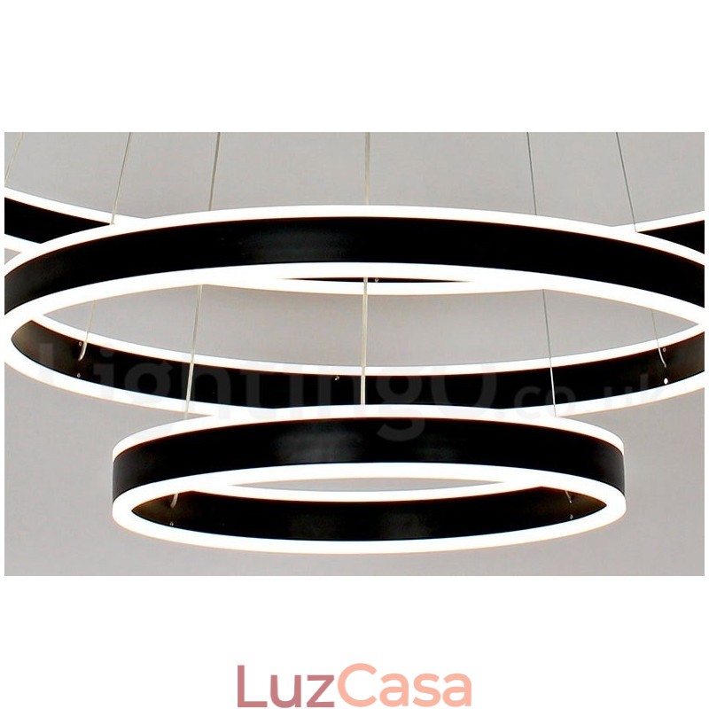 Luminária pendente moderna contemporânea com 3 anéis e duas tiras, Wi-Fi inteligente regulável, com abajur de acrílico