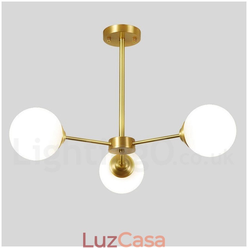 3 Luzes Pure Bronze Norte Europa Bean Chandelier Moderno Metal Moléculas Pendente Luz