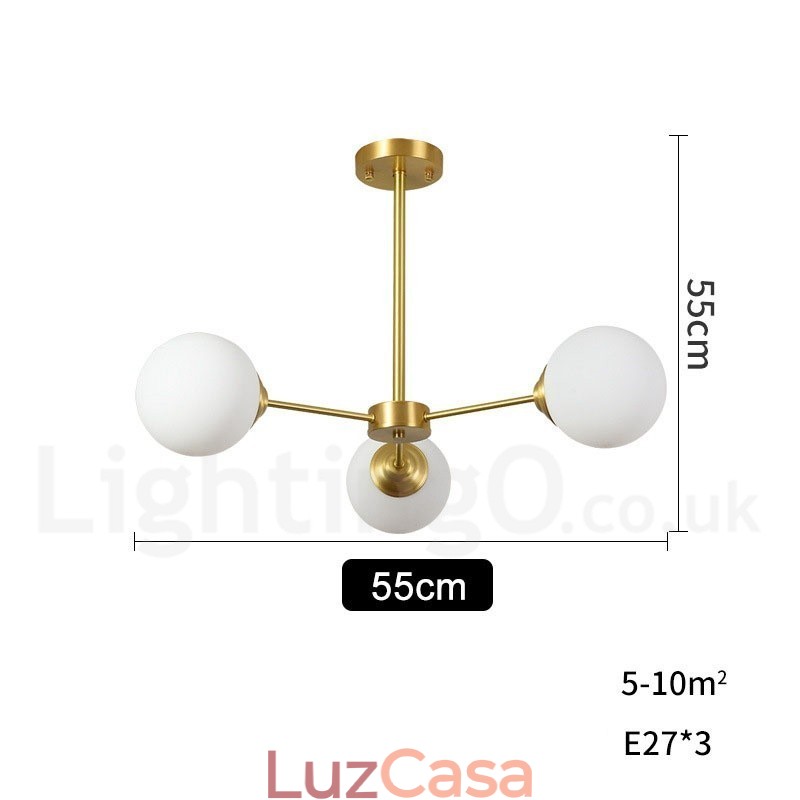 3 Luzes Pure Bronze Norte Europa Bean Chandelier Moderno Metal Moléculas Pendente Luz
