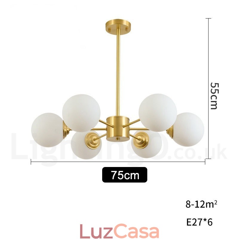 6 Luzes Pure Bronze Northern Europe Bean Chandelier Modern Metal Molecules Pendant Light